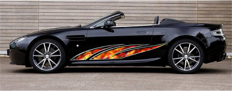 flaming dragon metal wave decal on black car